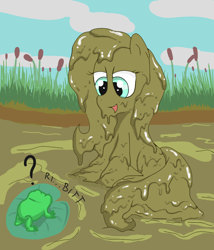 Size: 1200x1400 | Tagged: safe, artist:amateur-draw, imported from derpibooru, fluttershy, frog, pegasus, pony, covered in mud, female, mud, muddy, solo, squishy, swamp, wet and messy