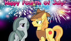 Size: 2064x1203 | Tagged: safe, imported from derpibooru, braeburn, marble pie, 4th of july, american independence day, braeble, female, fireworks, holiday, looking at each other, lyrics in the description, male, night, shipping, smiling, straight, youtube link