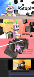 Size: 1920x4320 | Tagged: safe, artist:papadragon69, imported from derpibooru, spike, dragon, comic:spike's cyosa, 3d, breaking the fourth wall, choose your own adventure, comic, cyoa, dialogue, fourth wall, male, meta, older, older spike, source filmmaker, talking to the artist, talking to viewer, teenage spike, teenager, winged spike, wings