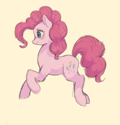 Size: 1833x1907 | Tagged: safe, artist:nodambol, imported from derpibooru, pinkie pie, earth pony, pony, female, mare, profile, simple background, solo, yellow background