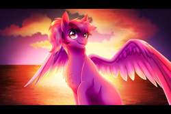 Size: 1920x1280 | Tagged: safe, artist:_ladybanshee_, artist:lady--banshee, imported from derpibooru, oc, oc only, pegasus, pony, art, pegasus oc, solo, sunset, wings