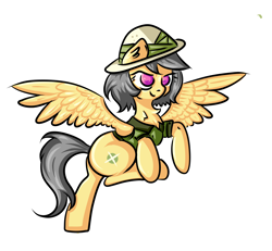 Size: 4700x4348 | Tagged: safe, artist:coco-drillo, imported from derpibooru, daring do, pegasus, pony, alternate hairstyle, chest fluff, clothes, determined, ear fluff, female, hat, natg2020, newbie artist training grounds, raised hoof, raised hooves, simple background, solo, spread wings, white background, wings