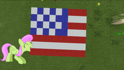 Size: 1360x766 | Tagged: safe, imported from derpibooru, merry may, pegasus, pony, 4th of july, american independence day, eyes closed, female, flag, holiday, mare, minecraft, minecraft pixel art, obligatory pony, photoshopped into minecraft, pixel art, smiling, solo, united states, wool