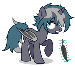 Size: 3350x2984 | Tagged: safe, artist:oyks, imported from derpibooru, oc, oc only, oc:elizabrat meanfeather, alicorn, bat pony, bat pony alicorn, pony, alicorn oc, annoyed, bat pony oc, bat wings, clone, female, horn, mare, messy mane, raised hoof, simple background, solo, transparent background, wings