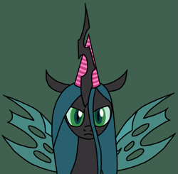 Size: 765x750 | Tagged: source needed, safe, artist:nopony, imported from derpibooru, queen chrysalis, changeling, changeling queen, atg 2020, bust, female, hat, looking at you, newbie artist training grounds, party hat, solo, spread wings, unamused, wings