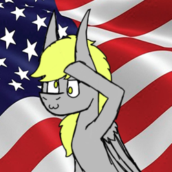 Size: 900x900 | Tagged: safe, artist:cococandy2007, imported from derpibooru, derpy hooves, pegasus, pony, 4th of july, :3, american flag, american independence day, female, flag, holiday, mare, mouthpiece, patriotic, salute, solo, united states