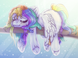 Size: 2500x1874 | Tagged: safe, artist:angelmartje, imported from derpibooru, rainbow dash, pegasus, pony, dream, eyes closed, female, sleeping, solo, tree branch