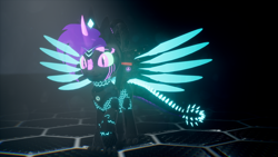 Size: 3840x2160 | Tagged: safe, artist:phoenixtm, imported from derpibooru, oc, oc:phoenix stardash, cyborg, dracony, dragon, hybrid, pony, 3d, dracony alicorn, gradient mane, happy, looking at camera, spread wings, unreal engine, wings