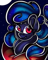 Size: 960x1200 | Tagged: safe, artist:tessa_key_, imported from derpibooru, oc, oc only, oc:galaxy, earth pony, pony, bust, earth pony oc, ethereal mane, fangs, full moon, moon, night, smiling, solo, starry mane, stars