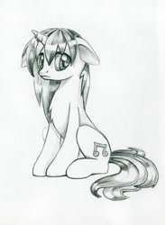 Size: 622x850 | Tagged: safe, artist:maytee, imported from derpibooru, dj pon-3, vinyl scratch, pony, unicorn, female, floppy ears, grayscale, monochrome, pencil drawing, sad, solo, traditional art