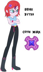 Size: 1920x3200 | Tagged: safe, artist:lhenao, imported from derpibooru, oc, oc only, oc:shine bytes, human, equestria girls, crossed arms, cutie mark, glasses, magical lesbian spawn, next generation, offspring, parent:sci-twi, parent:sunset shimmer, parents:scitwishimmer, simple background, solo, transparent background