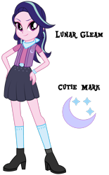 Size: 1920x3106 | Tagged: safe, artist:lhenao, imported from derpibooru, oc, oc only, oc:lunar gleam, equestria girls, cutie mark, magical lesbian spawn, next generation, offspring, parent:starlight glimmer, parent:trixie, parents:startrix, simple background, solo, transparent background