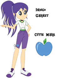 Size: 1280x1730 | Tagged: safe, artist:lhenao, imported from derpibooru, oc, oc only, oc:indigo garnet, human, equestria girls, adoption, cutie mark, magical lesbian spawn, next generation, offspring, parent:applejack, parent:rarity, parents:rarijack, simple background, solo, transparent background