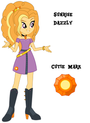 Size: 1920x2644 | Tagged: safe, artist:lhenao, imported from derpibooru, oc, oc only, oc:sunrise dazzly, human, equestria girls, cutie mark, humanized, magical lesbian spawn, next generation, offspring, parent:adagio dazzle, parent:sunset shimmer, parents:sunsagio, simple background, solo, transparent background