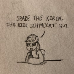 Size: 1914x1914 | Tagged: safe, artist:arkadios, imported from derpibooru, oc, oc:aryanne, pony, alcohol, beer, german, nazi, pencil drawing, sunglasses, traditional art