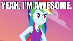 Size: 1280x720 | Tagged: safe, edit, edited screencap, imported from derpibooru, screencap, rainbow dash, equestria girls, wake up!, spoiler:eqg series (season 2), awesome, bragging, captain obvious, caption, cocky, geode of super speed, image macro, magical geodes, narcissism, text, truth, wake up!: rainbow dash