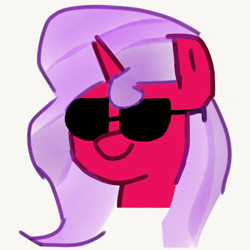 Size: 1087x1087 | Tagged: safe, artist:hazy_reply, imported from derpibooru, oc, oc only, oc:hazy reply, pony, unicorn, 1000 hours in ms paint, bust, drawn on phone, female, mare, phone drawing, portrait, simple background, solo, sunglasses, white background