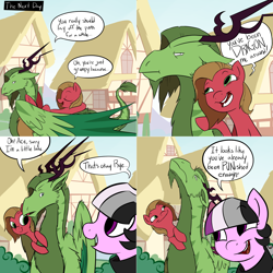 Size: 2562x2562 | Tagged: safe, artist:professor-ponyarity, imported from derpibooru, oc, oc:ace, oc:pun, oc:rye, dragon, earth pony, pony, tumblr:ask rye dimar dragon, female, mare, pun