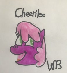 Size: 551x600 | Tagged: safe, artist:whistle blossom, imported from derpibooru, cheerilee, earth pony, pony, bust, captain obvious, cheeribetes, cute, female, head only, mare, marker drawing, open mouth, signature, simple background, smiling, solo, text, traditional art, white background