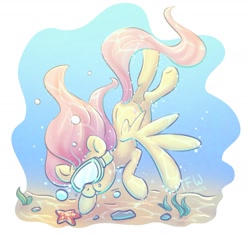 Size: 2388x2259 | Tagged: safe, artist:musicfirewind, artist:wavecipher, imported from derpibooru, fluttershy, pegasus, pony, starfish, dive mask, diving, diving goggles, female, solo, underwater, water