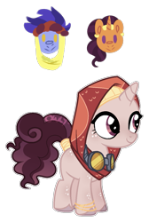 Size: 823x1225 | Tagged: safe, artist:owl-clockwork, artist:vintage-owll, imported from derpibooru, hoo'far, saffron masala, oc, pony, unicorn, female, filly, goggles, offspring, parent:hoo'far, parent:saffron masala, parents:saf'far, simple background, transparent background