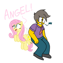 Size: 768x768 | Tagged: safe, artist:haileykitty69, artist:haileykittydoesart, imported from derpibooru, fluttershy, human, pegasus, pony, crack shipping, crossover, crossover shipping, fluttermour, my little pony, seymour skinner, shipping, spanking, the simpsons, wings, wingspank