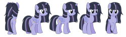 Size: 4704x1390 | Tagged: safe, artist:alphajunko, imported from derpibooru, oc, oc only, oc:moonlight nova, alicorn, pony, icey-verse, alicorn oc, commission, female, horn, magical lesbian spawn, mare, missing cutie mark, multicolored hair, offspring, parent:mean twilight sparkle, parent:oc:moonshine twinkle, parents:canon x oc, parents:meanshine, raised hoof, simple background, solo, transparent background, turnaround, wings