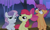 Size: 1262x766 | Tagged: safe, imported from derpibooru, screencap, apple bloom, scootaloo, sweetie belle, season 3, sleepless in ponyville, cropped, cutie mark crusaders, female, log, open mouth, scared, sitting, smiling, trio, wavy mouth