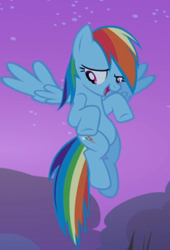 Size: 406x596 | Tagged: safe, imported from derpibooru, screencap, rainbow dash, pony, sleepless in ponyville, cropped, female, flying, looking down, open mouth, solo, spread wings, wings