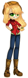 Size: 1280x3520 | Tagged: safe, artist:fantarianna, imported from derpibooru, applejack, human, applejack's hat, boots, clothes, cowboy boots, cowboy hat, denim, eared humanization, female, gloves, hand on hip, hat, humanized, jeans, leather gloves, looking at you, pants, shoes, simple background, solo, standing, transparent background