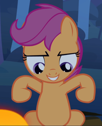 Size: 762x939 | Tagged: safe, imported from derpibooru, screencap, scootaloo, pony, sleepless in ponyville, confident, cropped, female, filly, flexing, smiling, solo