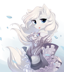 Size: 2400x2700 | Tagged: safe, artist:dreamweaverpony, imported from derpibooru, oc, oc only, oc:loulou, pony, beautiful, clothes, female, fluffy tail, jewelry, looking at you, pure white, solo, style emulation