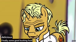 Size: 3840x2160 | Tagged: safe, artist:pirill, imported from derpibooru, gourmand ramsay, pony, unicorn, finally some good fucking food, gordon ramsay, meme, ponified meme, solo, vulgar