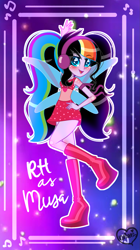 Size: 1239x2205 | Tagged: safe, artist:gihhbloonde, artist:noreentheartist, imported from derpibooru, oc, oc:rainbow heart, fairy, human, equestria girls, barely eqg related, base used, boots, clothes, crossover, dress, equestria girls style, equestria girls-ified, fairy couture, fairy wings, fairyized, hand on hip, headphones, jewelry, magic winx, musa, necklace, pigtails, red dress, red shoes, shoes, wings, winx, winx club, winxified