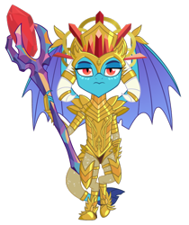 Size: 600x714 | Tagged: safe, artist:queencold, imported from derpibooru, princess ember, dragon, armor, bloodstone scepter, crown, dragon lord ember, dragoness, female, gold, head dress, headdress, jewelry, regalia, simple background, solo, sparkles, transparent background