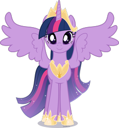 Size: 4197x4500 | Tagged: safe, artist:limedazzle, imported from derpibooru, twilight sparkle, alicorn, pony, the last problem, absurd resolution, alternate design, crown, female, front view, hoof shoes, jewelry, looking at you, mare, necklace, older, older twilight, peytral, princess twilight 2.0, redesign, regalia, show accurate, simple background, smiling, solo, sparkling, spread wings, standing, tiara, transparent background, twilight sparkle (alicorn), vector, wings