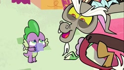 Size: 1366x768 | Tagged: safe, imported from derpibooru, screencap, discord, spike, draconequus, dragon, discord's peak, my little pony: pony life, spoiler:pony life s01e14, g4.5, spoiler, spoilers for another series, winged spike, wings