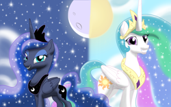 Size: 4000x2500 | Tagged: safe, artist:theroyalprincesses, imported from derpibooru, princess celestia, princess luna, alicorn, pony, absurd resolution, cutie mark, ethereal mane, looking at you, royal sisters, smiling, starry mane