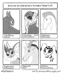 Size: 620x730 | Tagged: safe, artist:amyntha-eszti, imported from derpibooru, coloratura, discord, anthro, draconequus, dragon, earth pony, pegasus, pony, vaporeon, six fanarts, anthro with ponies, bust, clothes, countess coloratura, crossover, female, grayscale, hercules, how to train your dragon, male, mare, miraculous ladybug, monochrome, pegasus (hercules), pokémon, pollen, toothless the dragon, veil