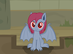 Size: 2674x1976 | Tagged: safe, artist:badumsquish, derpibooru exclusive, imported from derpibooru, gargoyle, hybrid, monster pony, original species, pony, daring done?, claws, female, front view, half-pony, interspecies offspring, looking at you, offspring, parent:fluttershy, parent:guardiangoyle, red eyes, show accurate, sitting, smiling, solo, spread wings, temple, wings