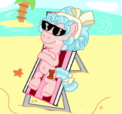 Size: 337x315 | Tagged: safe, artist:drypony198, imported from derpibooru, cozy glow, a better ending for cozy, beach, chair, cozybetes, cute, palm tree, relaxing, tree