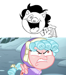 Size: 1920x2160 | Tagged: safe, edit, edited screencap, imported from derpibooru, screencap, cozy glow, frenemies (episode), angry, face, funny face, johnknee, johnknee and ill, present, shrunken pupils, sr pelo, tongue out