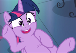 Size: 1351x939 | Tagged: safe, imported from derpibooru, screencap, twilight sparkle, alicorn, pony, a health of information, cropped, cute, excited, female, lying on the ground, smiling, solo, twiabetes, twilight sparkle (alicorn)