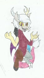 Size: 950x1686 | Tagged: safe, artist:rogelis, imported from derpibooru, discord, draconequus, adoreris, alternate design, cute, eris, rule 63, rule63betes, traditional art