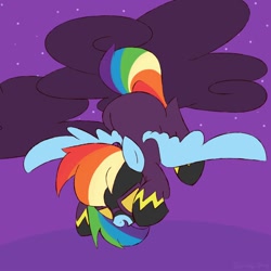 Size: 1500x1500 | Tagged: safe, artist:mikey_pony, imported from derpibooru, rainbow dash, pegasus, pony, luna eclipsed, clothes, costume, female, flying, mare, nightmare night, nightmare night costume, shadowbolt dash, shadowbolts, shadowbolts costume, sky, solo, spread wings, wings