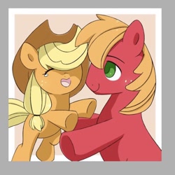 Size: 572x572 | Tagged: safe, artist:mikey_pony, imported from derpibooru, applejack, big macintosh, earth pony, pony, blank flank, brother and sister, colt big macintosh, duo, eyes closed, female, filly, filly applejack, male, open mouth, siblings, smiling, teary eyes, younger