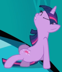 Size: 307x354 | Tagged: safe, imported from derpibooru, screencap, twilight sparkle, pony, unicorn, the crystal empire, against wall, cropped, eyes closed, female, mare, out of context, pushing, solo, unicorn twilight