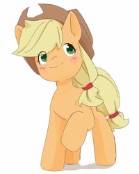 Size: 1728x2160 | Tagged: safe, artist:mikey_pony, imported from derpibooru, applejack, earth pony, pony, blushing, cute, eye clipping through hair, female, jackabetes, mare, simple background, solo, white background