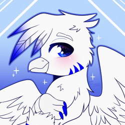 Size: 2000x2000 | Tagged: safe, artist:etoz, imported from derpibooru, oc, oc only, oc:light speed, griffon, blushing, commission, gradient background, griffon oc, happy, male, smiling, solo, wings