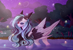 Size: 2481x1704 | Tagged: safe, artist:keltonia, imported from derpibooru, oc, oc only, firefly (insect), insect, pegasus, pony, colored wings, female, heterochromia, mare, night, solo, two toned wings, wings